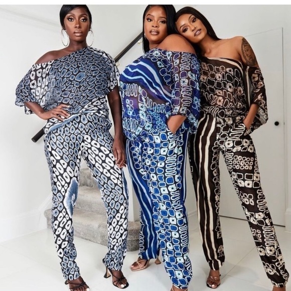 NWOT Grey Grassfields Co-ord set African Print Pants Suit Dressy Abstract - Picture 4 of 6